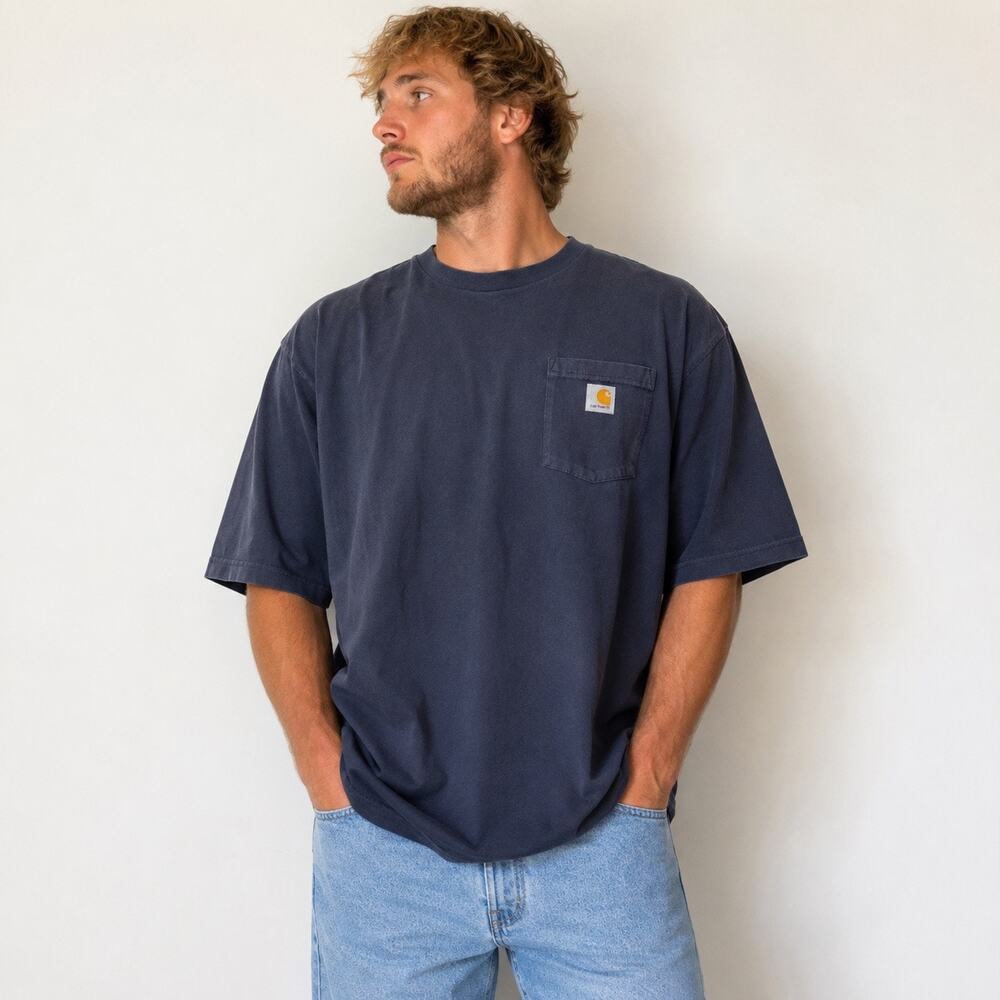 Carhartt Heavyweight Pocket T-Shirt Navy 2XL Tall Loose Fit Work Tee K87
